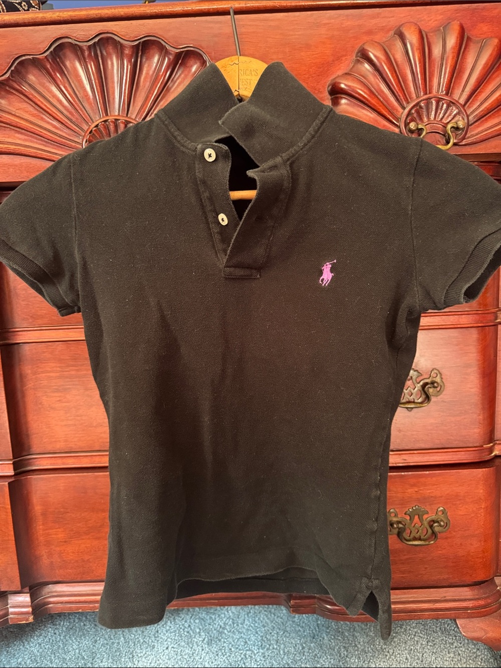 Ralph Lauren Black Polo with Pink Pony Accent